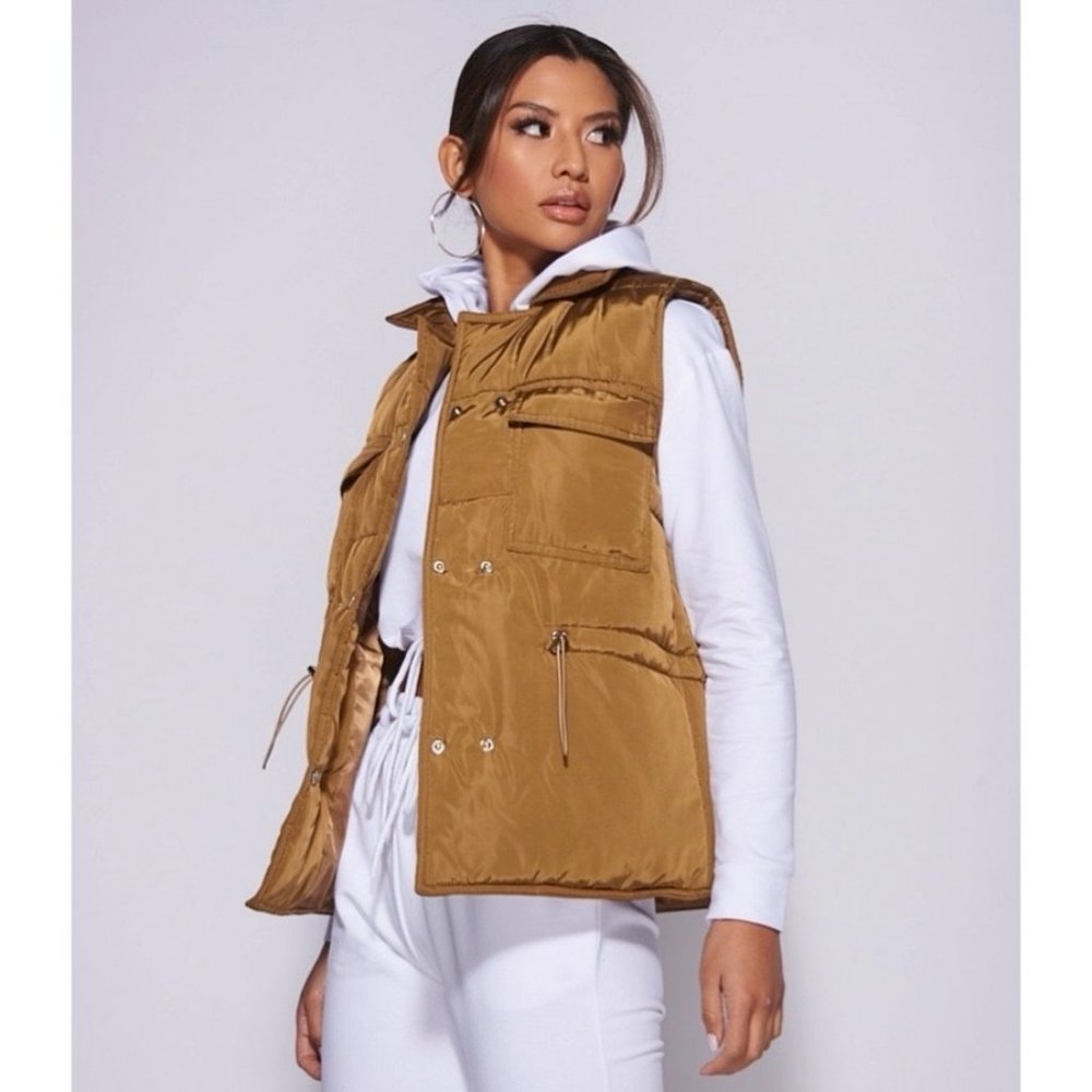Sleeveless Collared Double Breasted Padded Puffer Jacket Vest Gilet - Picture 3 of 13